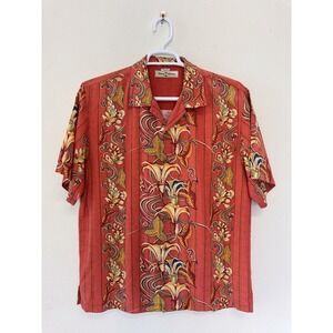 TOMMY BAHAMA‎ Men's Medium Silk Peach Floral Floral Short Sleeve Button Up Shirt